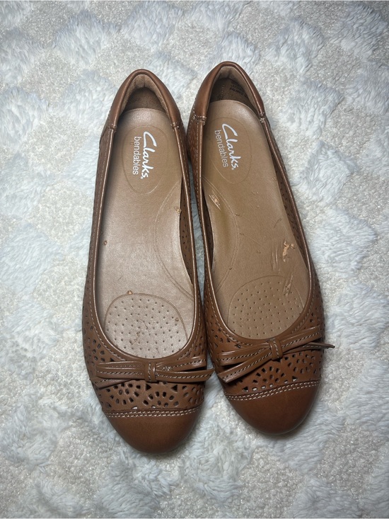 Clarks Shoes - Clarks Brown Perforated Bow Ballet Flats